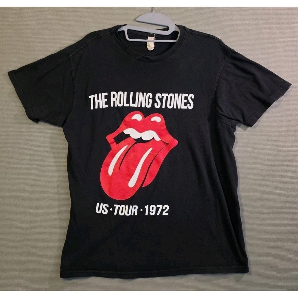 The Rolling Stones US Tour 1972 T Shirt Faded Black Hanes 2010s Reprint Size M